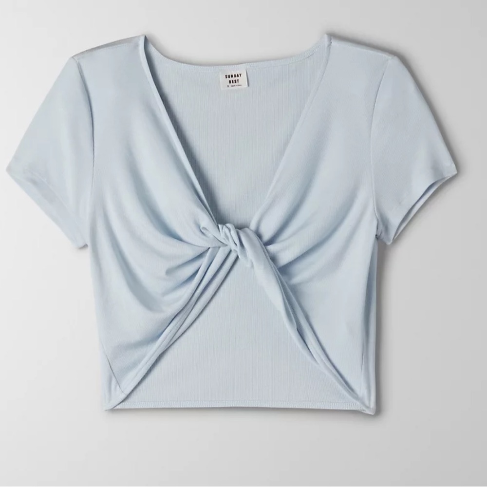 Sunday Best Sky Blue Twist Front Crop Top